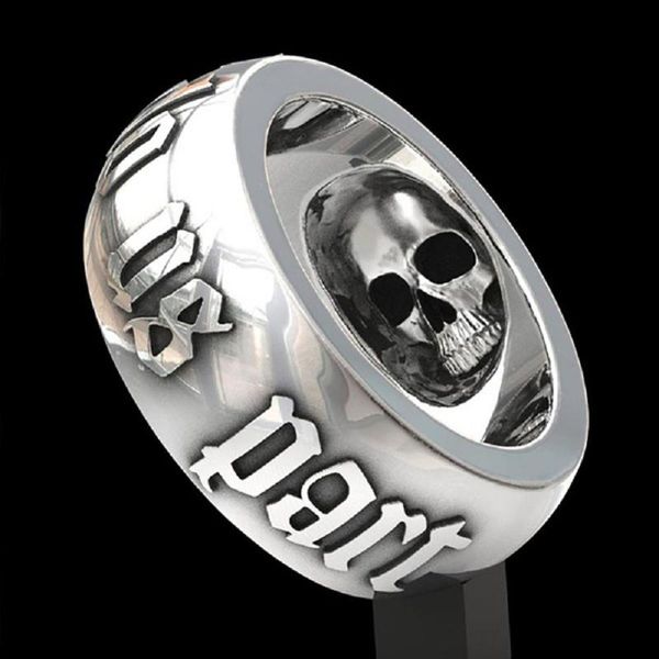 

cluster rings fashion 316l stainless steel ring with letter 'till death do us part' skeleton for men's punk style hip hop jew, Golden;silver
