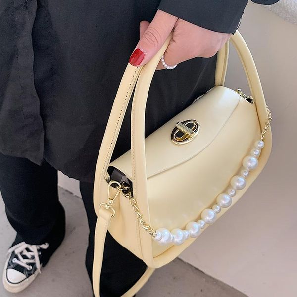 

evening bags solid color small totes with pearl handle 2021 pu leather women's designer handbag shoulder messenger bag