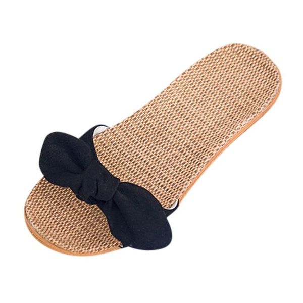 

slippers sagace beach shoes women flip flops summer bowknot flax linen, Black