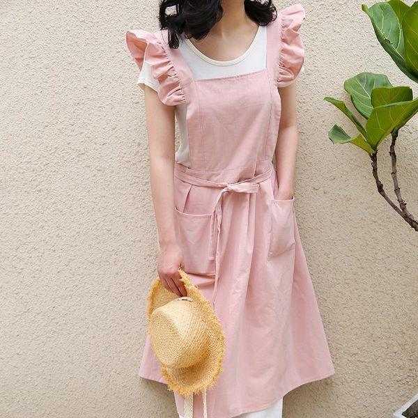 

aprons fashion korean apron small fresh ruffled shoulder straps daily household kitchen bakery shop flower manicure lady overalls