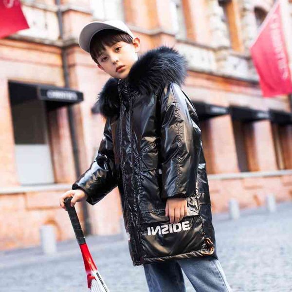 

new down boys' long middle and big foreign style korean children's jacket fashion, Black