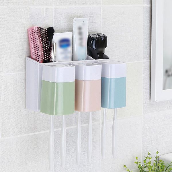 

set family of three multifunctional wall mount bathroom accessories auto toothpaste dispenser toothbrush holder bath accessory