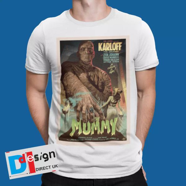 

the mummy t-shirt movie retro horror tee. devil karloff classic vintage tee, White;black