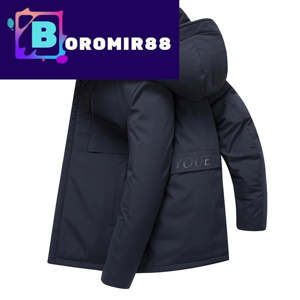 

winter down coat jacket wear grey duck hooded thickened medium and long trend warm down jacket men's wear, Black