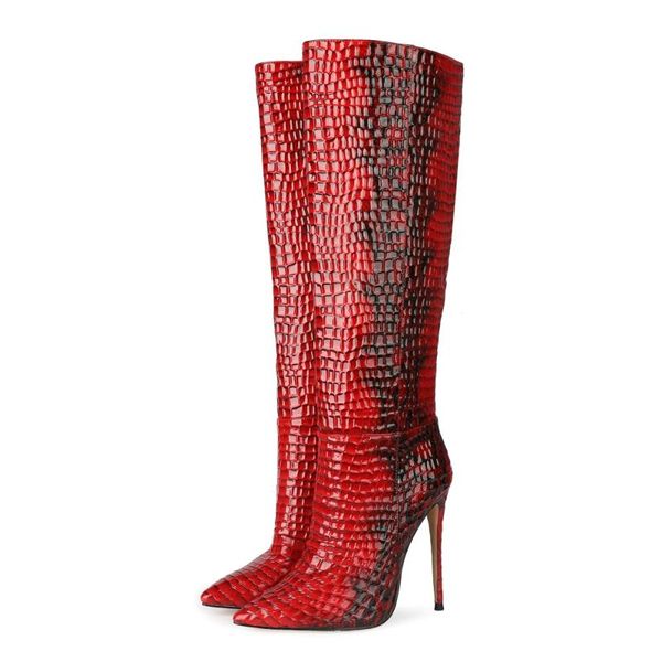 

boots women knee high serpentine wide calf boot heel pointed toe, Black
