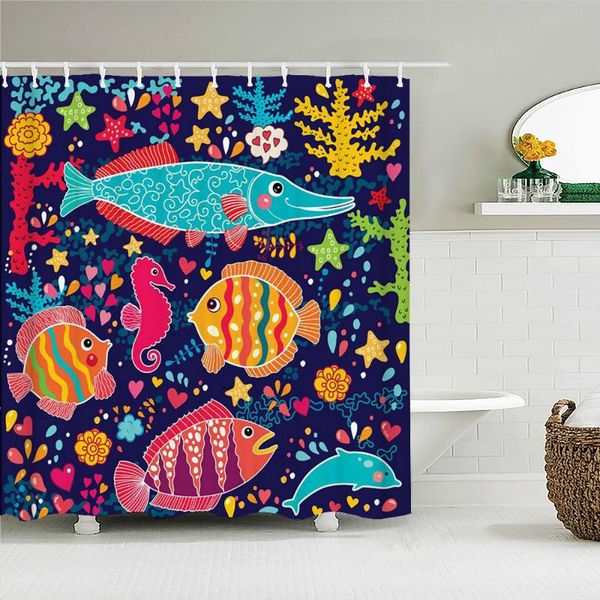 

shower curtains cartoon fish 3d child bathroom printed waterproof fabric bath curtain home decor with 12 hooks 180x180cm