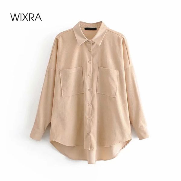 

wixra corduroy shirts and blouses long sleeve spring ladies solid pockets casual style autumn for women 210419, Black;brown