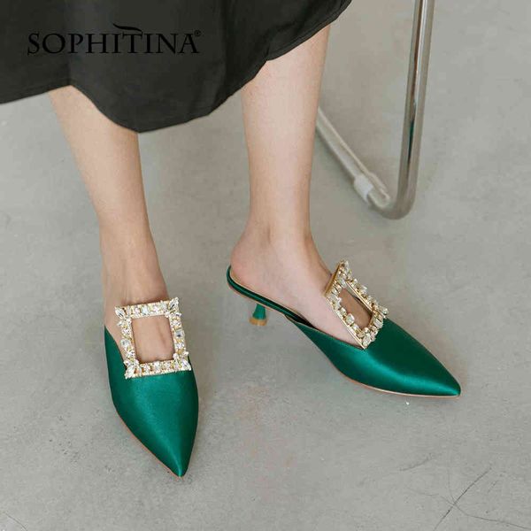 

sophitina sandals woman mules pointed toe upper crysatl dress slipper lady mature style shoes pb11 210513, Black