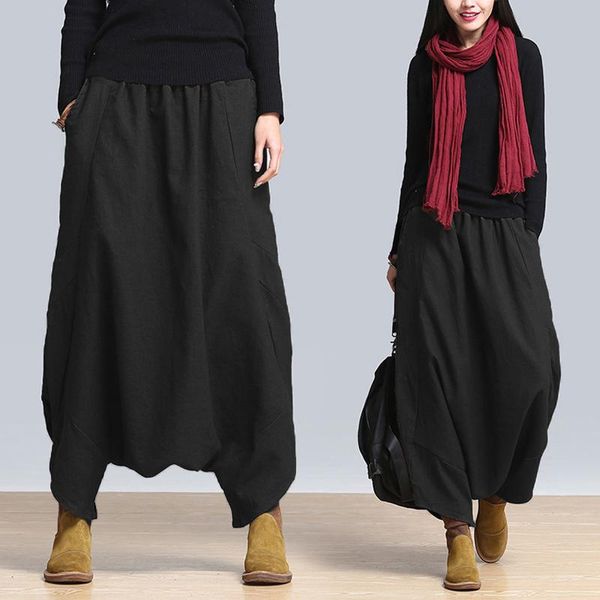 

women's pants & capris zanzea fashion womens solid harem pant elastic high waist loose cross-pants bloomers baggy long trousers plus s-, Black;white