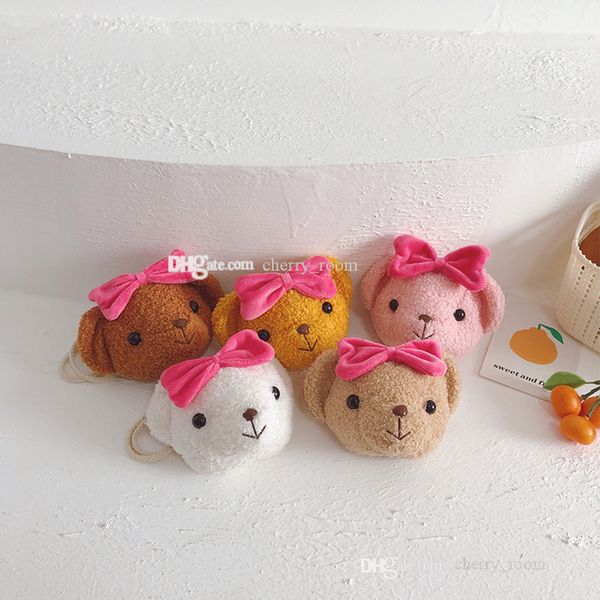 

baby boys girls cartoon change purse 2021 autumn/winter cute kids animal bowknot crossbody bag girl accessories bags mini fleecy wallet f800, White