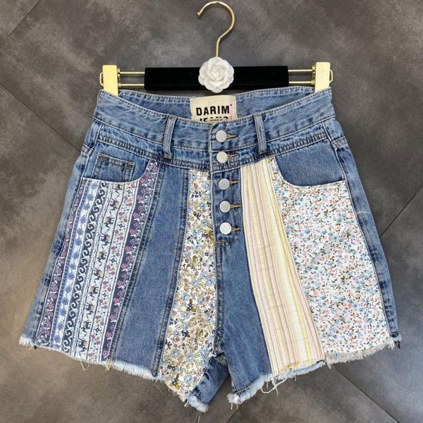 

women's jeans fabpop 2021 floral print clothes buttons light blue denim shorts women short design fashion tide gb915