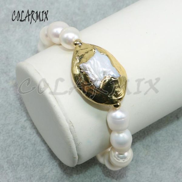 

link, chain wholesale 3 strand natural pearls beaded &gold color plated charms bracelet handmade jewelry gift for lady4854, Black