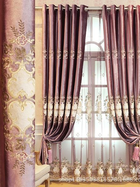 

curtain & drapes 2021 curtian for living dining room bedromm luxury noble purple italian velvet gold thread embroidered blackout curtains