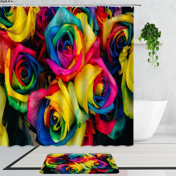 

shower curtains colorful rose bathroom set colored plants flowers home decor background bath curtain anti-slip carpet door mats