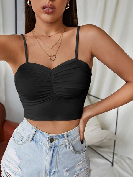 

ruched detail crop cami b2bf#, White