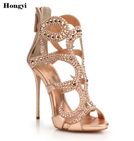 

women high heels sandals summer thin crystal heeled shoes ladies party wedding plus size 35 to 45, Black