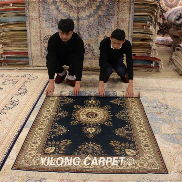 

carpets yilong 4'x6' persian silk rugs china blue handknotted handmade pure carpet (hf001a4x6)