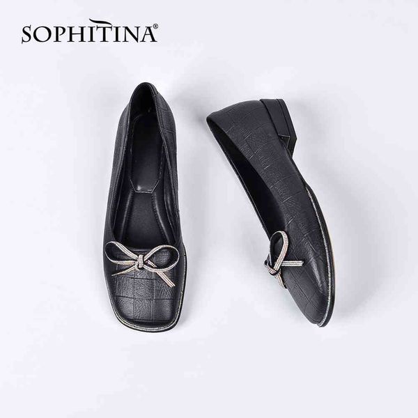 

sophitina women's pumps elegant leisure leather handmade ladies shoes butterfly-knot concise casual loafers pumps women so532 210513, Black