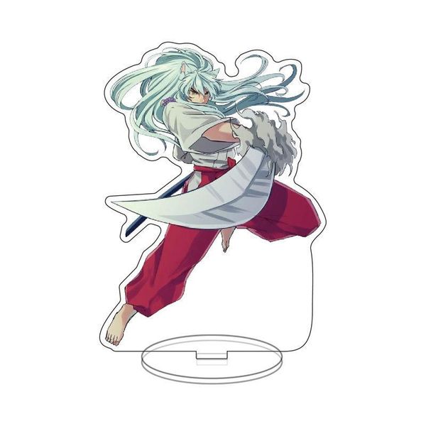 

keychains anime inuyasha key chain caretive acrylic figure model fashion desk decorated stand sign keyring gift for woman man, Silver