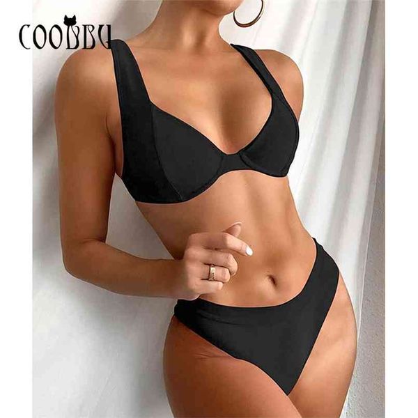 

coobbu bikini solid swimsuit women swimwear push up set brazilian bathing suit summer beach wear woman swim suit 210730, White;black