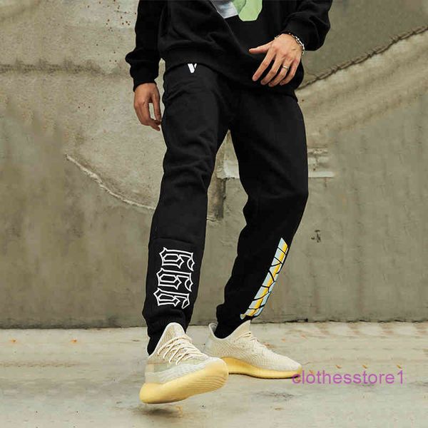 

luxury brand ins pants jeans shorts v english pants men's autumn loose leg closure casual sports, Black