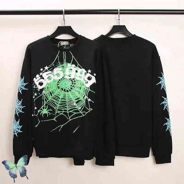 

green graphic printing young thug sp5der 555555 long sleeve t shirt, White;black