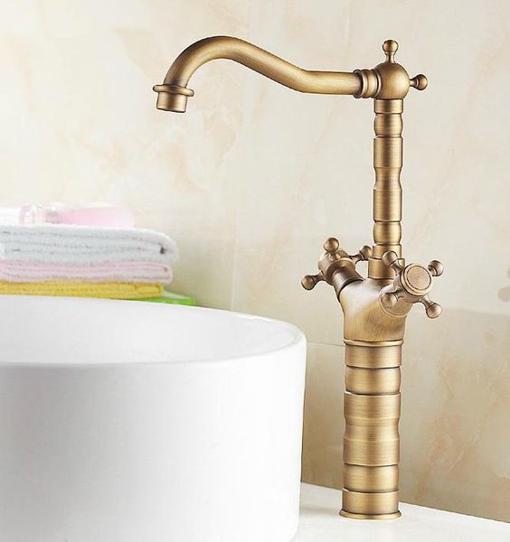 

antique brass 360 swivel deck mounted basin faucet double handle cold and water kitchen faucets lnf103 bathroom sink