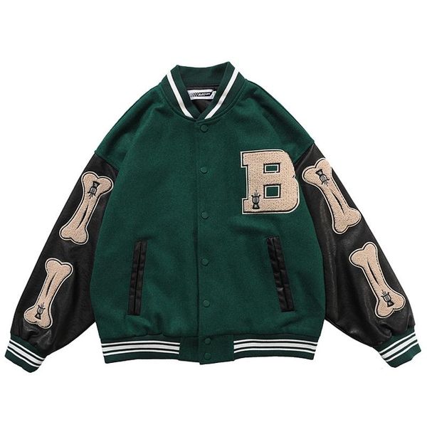 

hip hop furry bone patchwork color block jackets mens harajuku college style bomber women's spring jacket men baseball coats top, Black;brown