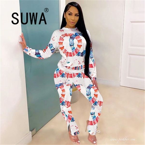 

tie dye women set autumn winter long sleeve sweatshirt and stacked flare pants lounge wear 2 pieces outfits 210525, White