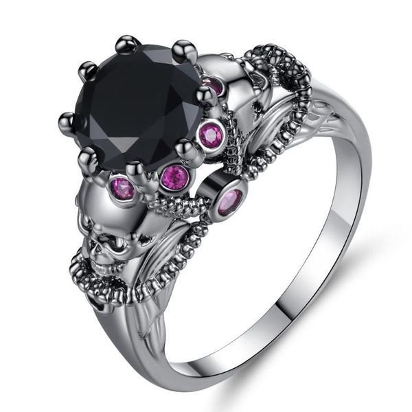

wedding rings jewellery european punk style black zircon gold skull women ring vintage party for girls couple, Slivery;golden
