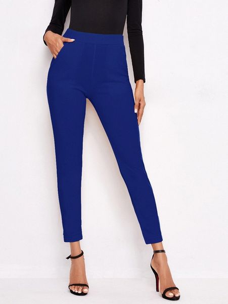 

slant pocket solid skinny pants x5ji#, Black;white