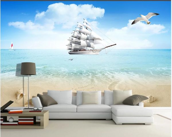 

wallpapers custom any size mural on the wall paper 3 d sailboat sea view beach scenery home decor po wallpaper in living room