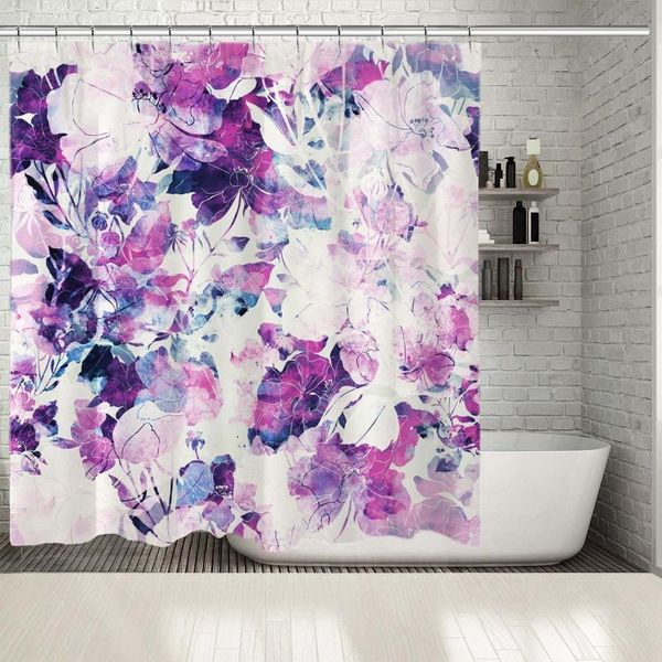 

shower curtains curtain flowers pattern garden flowerbed ornamental stylish chic art printed purple white