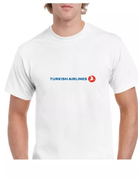 

turkish airlines red blue logo turkey aviation white cotton t-shirt, White;black