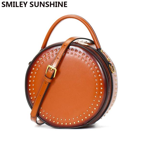 

evening bags genuine leather round crossbody for women circular brand design hand fashion shoulder bag ladies female messenger