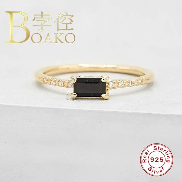 

cluster rings 925 sterling silver for women men row mini black square zircon finger ring anillos mujer luxury s925 jewelry pendientes, Golden;silver