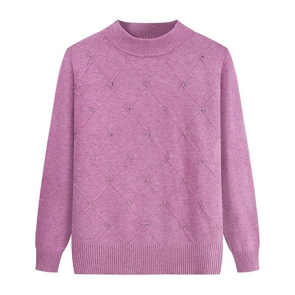 

women's sweaters knitted bottoming shirt middle-aged and elderly pullover long sleeve large size autumn winter jumper, White;black