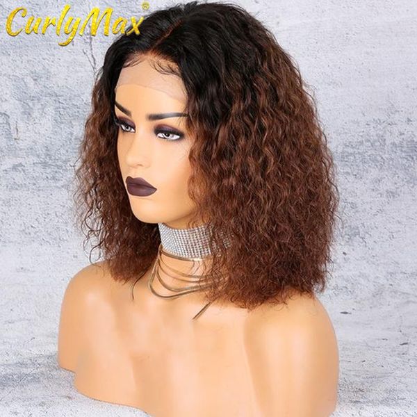 

lace wigs luvin short ombre colored t part curly human hair wig brazilian remy bob for black women hightlight, Black;brown