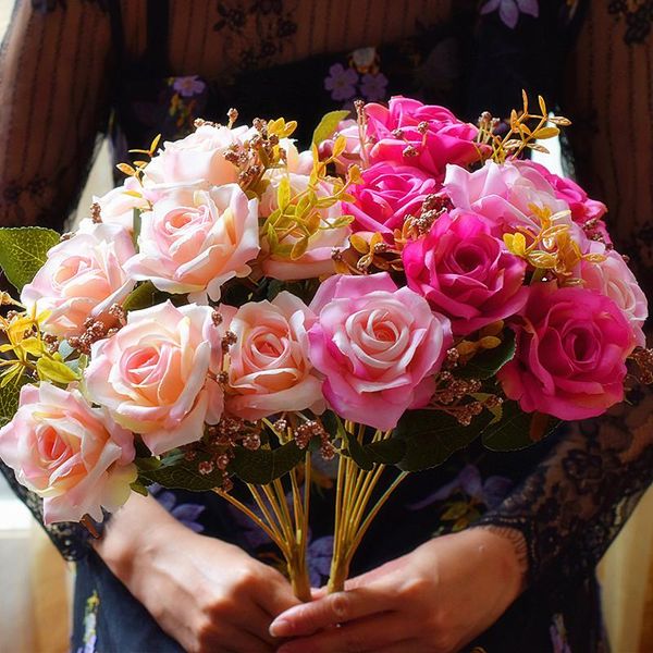 

decorative flowers & wreaths bouquet of roses, plant simulation flowers, rose fake home wedding holding