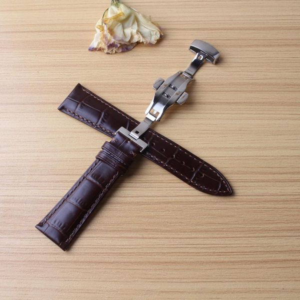 

watch bands leather watchband brown watches band straps men women accessories butterfly buckle silver stainless steel 18 20mm 22mm, Black;brown