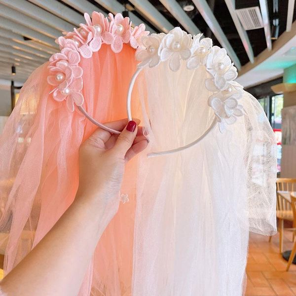 

hair accessories princess girls flower wreath headband crown tiara floral garland boho veil hairband for festival wedding with long, Slivery;white