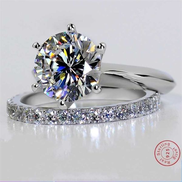 Marca de luxo 1,5 ct laboratório diamante anel de erva set sólido 925 casamento de prata para mulheres banda jóias empilháveis ​​s 211217