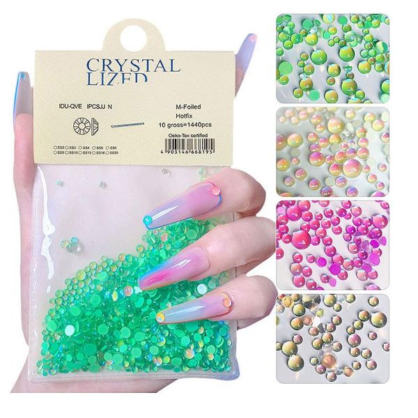 

nail art decorations 1440pcs mocha aurora mermaid beads flat bottom rhinestone crystal set with tweezers manicure accessories, Silver;gold