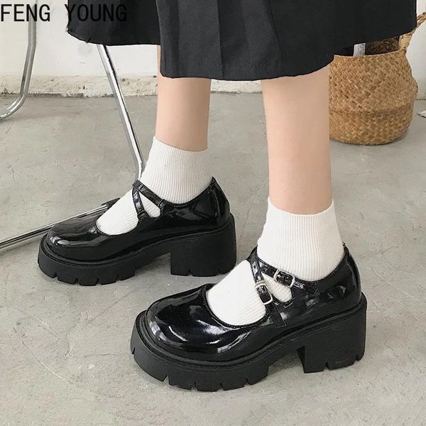 

dress shoes wholesale black high heels women pumps fashion patent leather platform woman round toe mary jane mujer