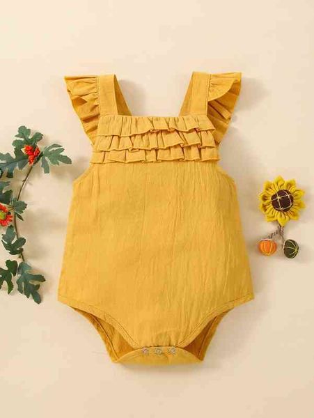 

baby ruffle trim crisscross back bodysuit she, Blue