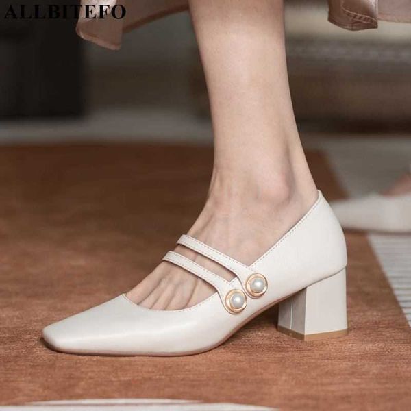 

allbitefo thick heels full genuine leather square toe brand high heels party women shoes autumn/spring women high heel shoes 210611, Black