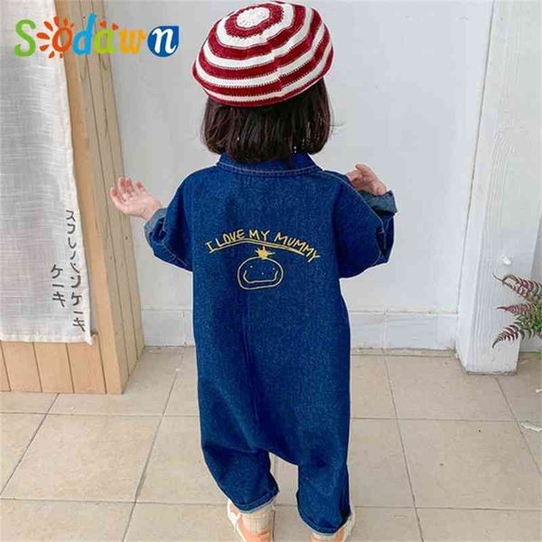 

sodawn children clothing jumpsuit autumn new casual letter tooling denim kids clothes for boys girls 210317, Blue