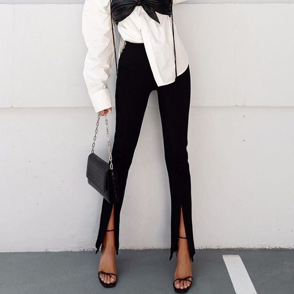 

elastic zipper split women's pants fashion high waist black trousers female spring streetwear elegant lady pencil 210524, Black;white