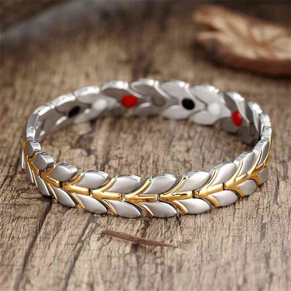 

magnetic slimming function bracelet female chain gold stainless steel healthy energy healing 210918, Black