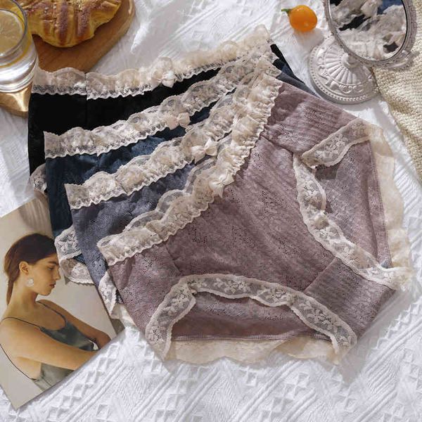 

2021 spring and summer new jacquard lace butterfly graphene cotton bottom crotch women's triangle underwear, Black;pink